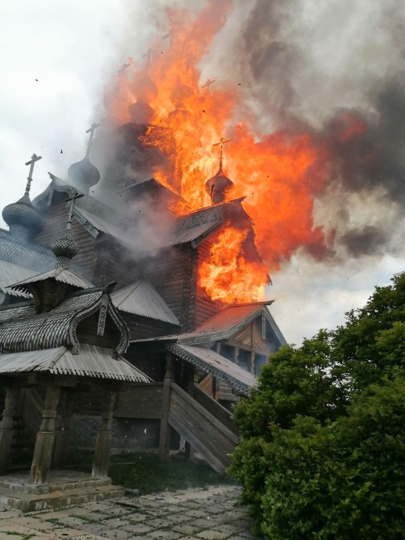 Church in fire after being hit