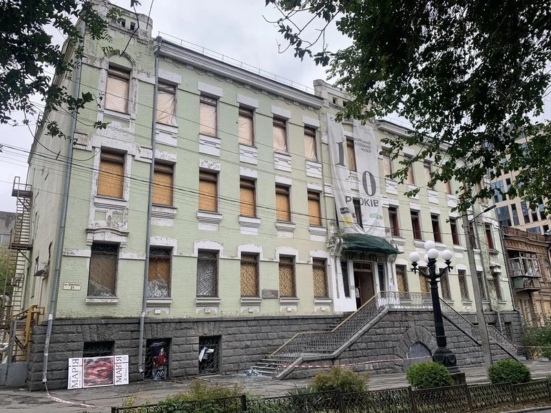 Museum building after all the broken windows were filled with plywood